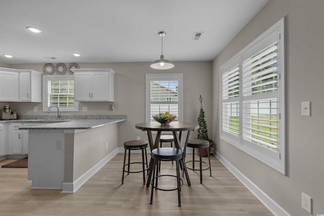 1307 Collins Park St, Conway, SC 29526 - kitchen with healthy amount of natural light, white cabinets, light wood finished floors, and recessed lighting