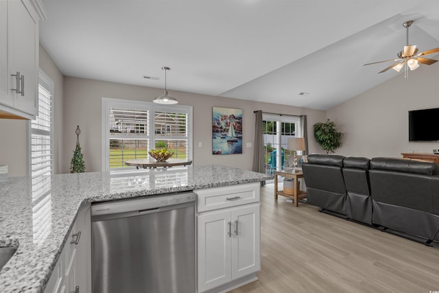1307 Collins Park St, Conway, SC 29526 - kitchen with stainless steel dishwasher, a peninsula, light wood-style floors, open floor plan, and white cabinets