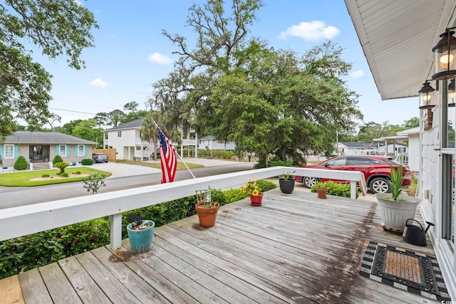 deck with a residential view