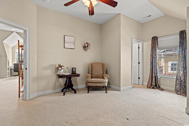 2019 Ye Olde Kings Hwy, North Myrtle Beach, SC 29582 - sitting room with ceiling fan, plenty of natural light, carpet, vaulted ceiling, and baseboards