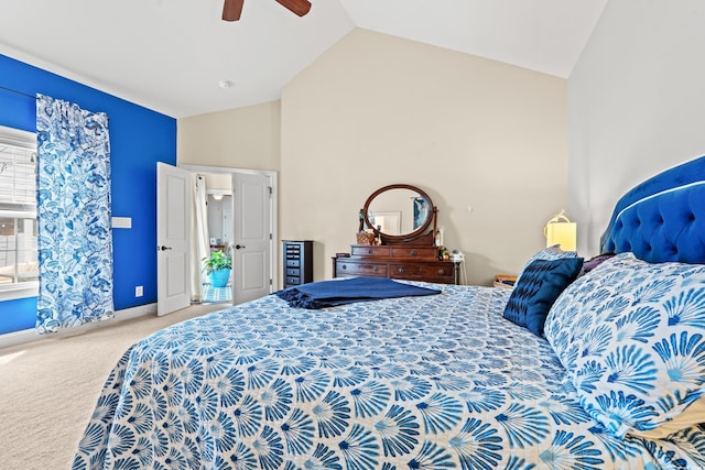 2019 Ye Olde Kings Hwy, North Myrtle Beach, SC 29582 - carpeted bedroom featuring lofted ceiling, baseboards, and a ceiling fan