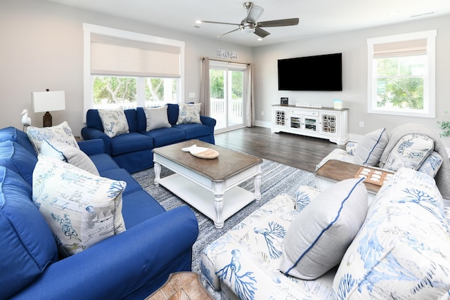 113B 11th Ave S, Surfside Beach, SC 29575 - living area featuring ceiling fan and wood finished floors