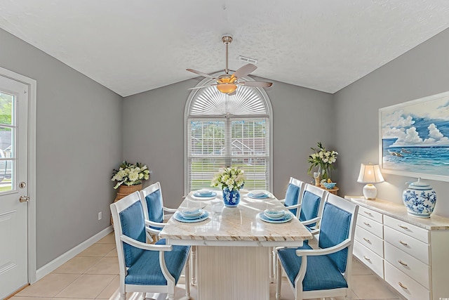 125 Balsa Dr, Longs, SC 29568 - dining area with light tile patterned flooring, lofted ceiling, and ceiling fan