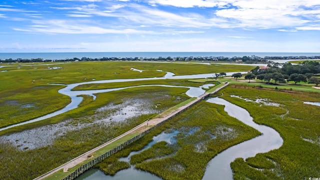 aerial view of a large body of water and a golf club
