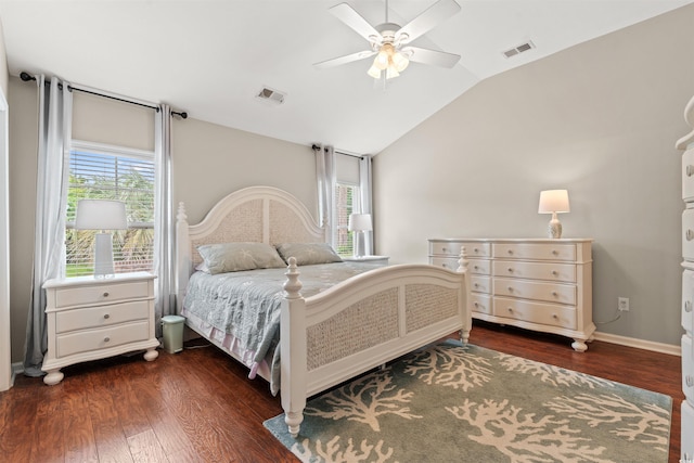 3 Birdsong Ct, Murrells Inlet, SC 29576 - bedroom featuring lofted ceiling, dark wood-type flooring, multiple windows, a ceiling fan, and baseboards