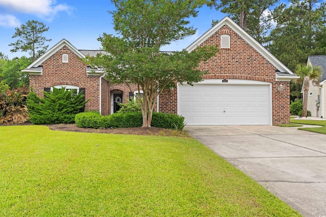 3 Birdsong Ct, Murrells Inlet, SC 29576 - traditional-style house featuring brick siding, concrete driveway, a front yard, and a garage