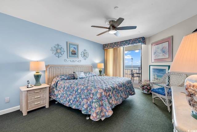 1690 N Waccamaw Dr Unit 103, Garden City Beach, SC 29576 - carpeted bedroom with access to exterior, ceiling fan, and baseboards