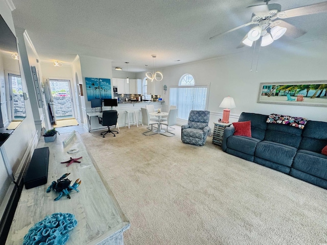 4783 Wild Iris Dr Unit 101, Myrtle Beach, SC 29577 - carpeted living room featuring a textured ceiling and ceiling fan