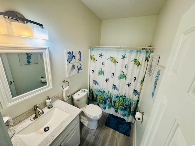 4783 Wild Iris Dr Unit 101, Myrtle Beach, SC 29577 - bathroom with vanity, toilet, wood finished floors, and a shower with curtain