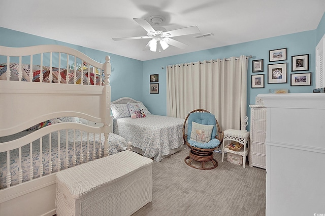 bedroom featuring a ceiling fan and carpet flooring
