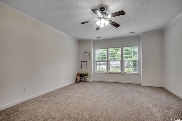 100 Woodlyn Ave, Little River, SC 29566 - empty room with a textured ceiling, carpet, crown molding, a ceiling fan, and baseboards