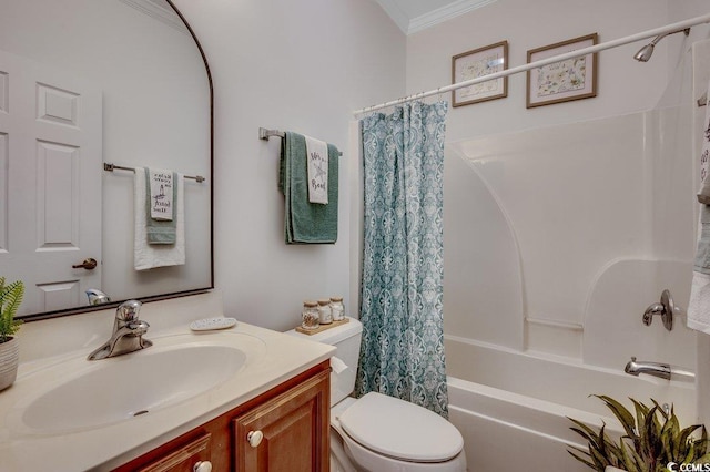 100 Woodlyn Ave, Little River, SC 29566 - bathroom featuring ornamental molding, vanity, shower / bath combo with shower curtain, and toilet
