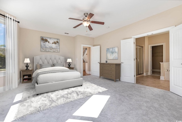 bedroom featuring carpet flooring, baseboards, and a ceiling fan