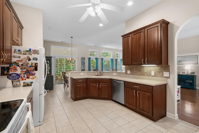 190 Barony Pl, Pawleys Island, SC 29585 - kitchen featuring dishwasher, light countertops, a peninsula, and recessed lighting
