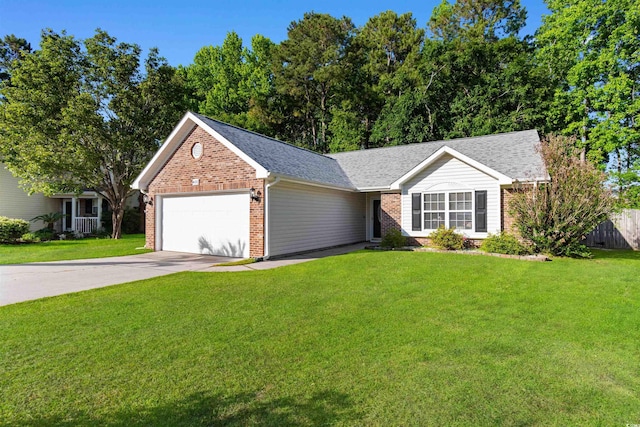 view of front of property with an attached garage, brick siding, driveway, and a shingled roof