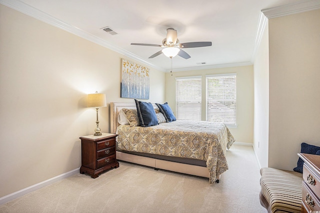 967 Henry James Dr, Myrtle Beach, SC 29579 - bedroom featuring light carpet, ornamental molding, baseboards, and a ceiling fan