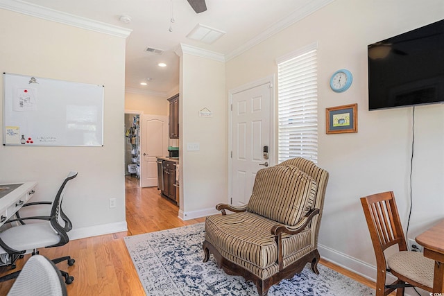 967 Henry James Dr, Myrtle Beach, SC 29579 - office space featuring crown molding, light wood finished floors, baseboards, and a ceiling fan