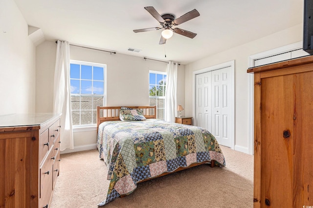 1367 Bermuda Grass Dr, Myrtle Beach, SC 29579 - bedroom featuring light colored carpet, baseboards, a closet, and ceiling fan