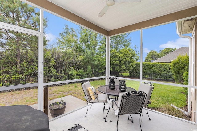 1367 Bermuda Grass Dr, Myrtle Beach, SC 29579 - sunroom featuring ceiling fan and outdoor dining area
