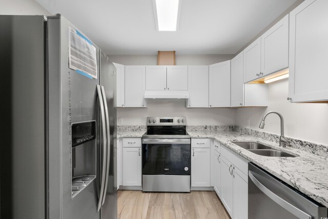 1015 Elm St Unit 4, Conway, SC 29526 - kitchen featuring appliances with stainless steel finishes, a sink, under cabinet range hood, and white cabinets