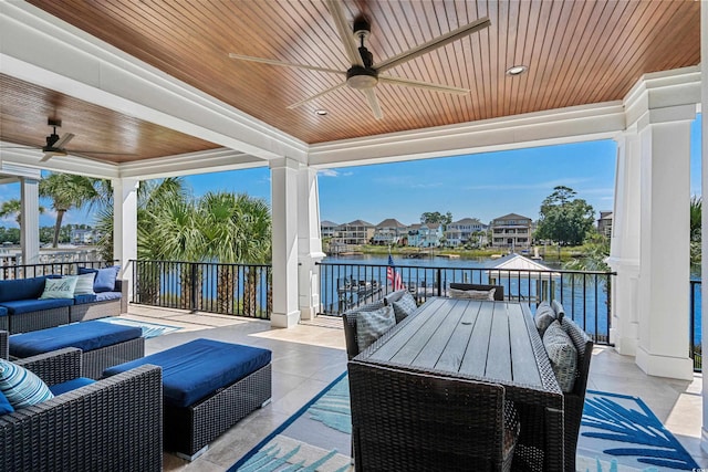4832 Williams Island Dr, Little River, SC 29566 - view of patio / terrace featuring outdoor lounge area, ceiling fan, a water view, and outdoor dining area