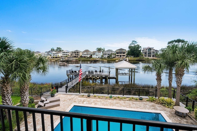 4832 Williams Island Dr, Little River, SC 29566 - dock featuring a water view, boat lift, a residential view, and fence
