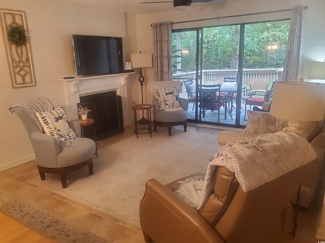 306 Westbury Ct Unit 2-B, Myrtle Beach, SC 29572 - living area with a fireplace and a ceiling fan