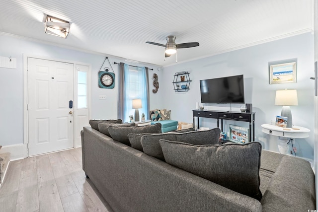 3008 Church St Unit D3, Myrtle Beach, SC 29577 - living area featuring ceiling fan, light wood finished floors, and ornamental molding