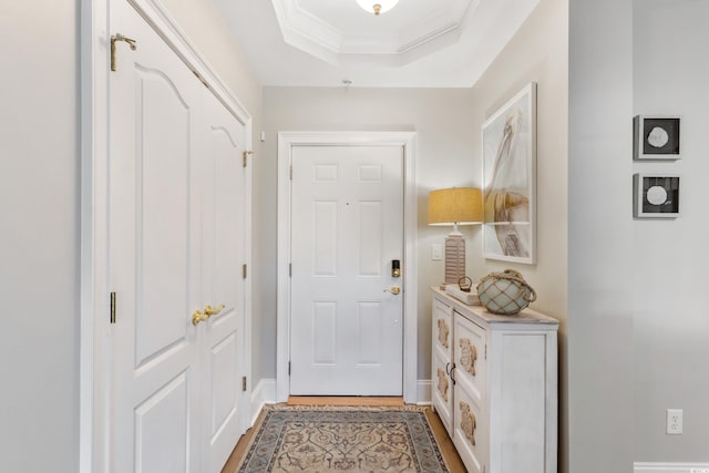2180 Waterview Ln Unit 836, North Myrtle Beach, SC 29582 - doorway to outside with a raised ceiling, light wood-style floors, and baseboards