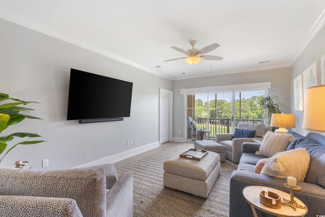 2180 Waterview Ln Unit 836, North Myrtle Beach, SC 29582 - living room with ceiling fan, baseboards, and crown molding