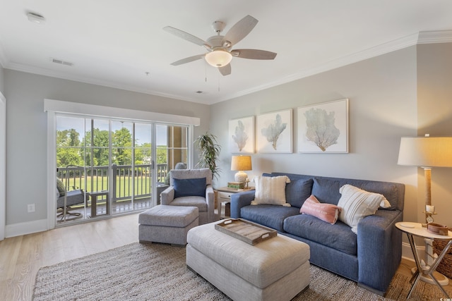 2180 Waterview Ln Unit 836, North Myrtle Beach, SC 29582 - living area featuring ceiling fan, wood finished floors, crown molding, and baseboards