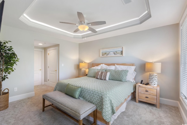 2180 Waterview Ln Unit 836, North Myrtle Beach, SC 29582 - bedroom featuring a tray ceiling, carpet, ceiling fan, and baseboards