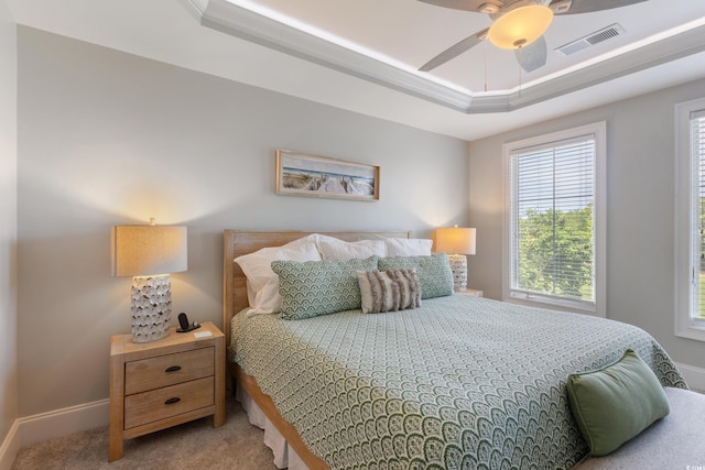 2180 Waterview Ln Unit 836, North Myrtle Beach, SC 29582 - bedroom featuring baseboards, a tray ceiling, carpet flooring, and ceiling fan