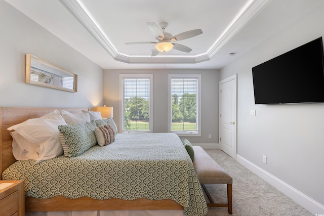 2180 Waterview Ln Unit 836, North Myrtle Beach, SC 29582 - bedroom with a raised ceiling, carpet flooring, baseboards, and a ceiling fan