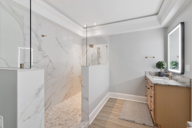 2180 Waterview Ln Unit 836, North Myrtle Beach, SC 29582 - full bath with ornamental molding, a marble finish shower, vanity, wood finished floors, and baseboards