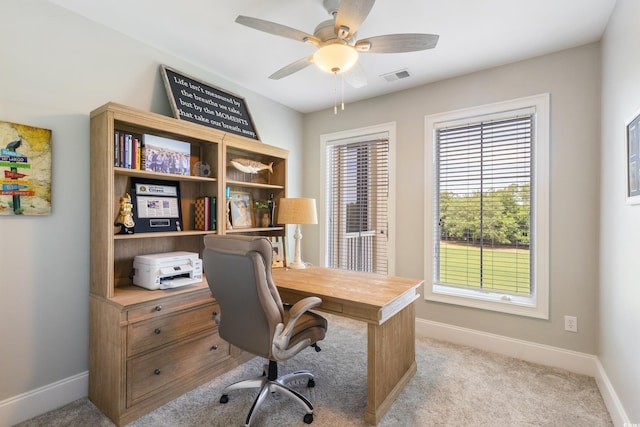 2180 Waterview Ln Unit 836, North Myrtle Beach, SC 29582 - office area with baseboards, ceiling fan, and light carpet