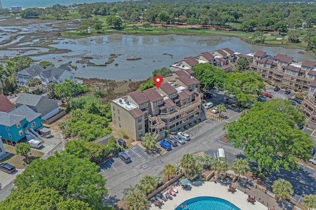 aerial view of a nearby body of water