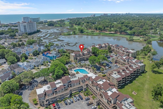 aerial overview of property's location featuring a large body of water