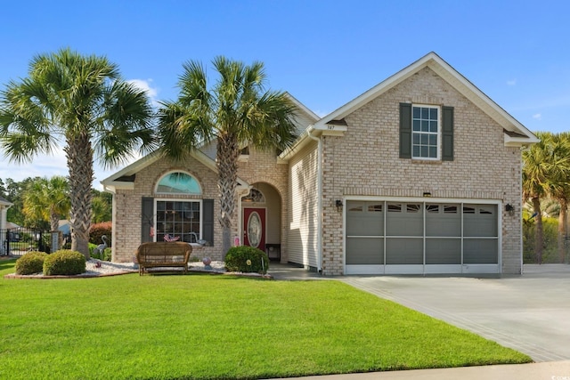 347 Kessinger Dr, Surfside Beach, SC 29575 - traditional-style house featuring driveway, a front yard, brick siding, and a garage