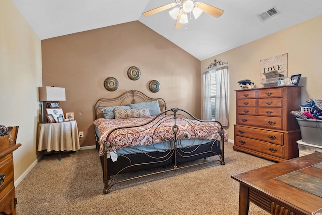 347 Kessinger Dr, Surfside Beach, SC 29575 - bedroom with carpet floors, vaulted ceiling, baseboards, and ceiling fan