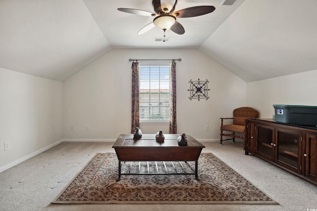 347 Kessinger Dr, Surfside Beach, SC 29575 - office featuring light carpet, vaulted ceiling, a ceiling fan, and baseboards