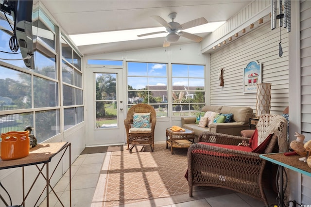 347 Kessinger Dr, Surfside Beach, SC 29575 - sunroom / solarium with a ceiling fan, vaulted ceiling, and an outdoor hangout area
