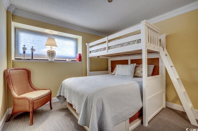5905 S Kings Hwy Unit 1717, Myrtle Beach, SC 29575 - bedroom featuring baseboards, carpet floors, crown molding, and a textured ceiling