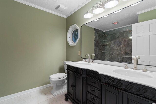 8207 Timber Ridge Rd, Conway, SC 29526 - full bathroom featuring marble look tiles, a shower stall, toilet, baseboards, and double vanity