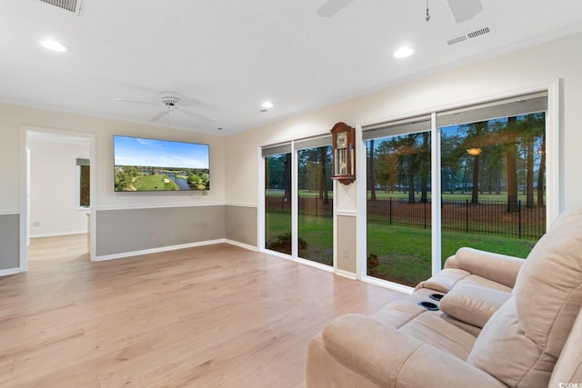 8207 Timber Ridge Rd, Conway, SC 29526 - living area with ceiling fan, light wood-style flooring, recessed lighting, and baseboards