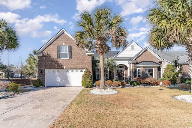 4608 Grovecrest Cir N, Myrtle Beach, SC 29582 - traditional-style home with brick siding, an attached garage, concrete driveway, and a front yard