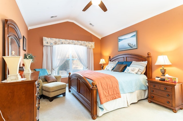 4608 Grovecrest Cir N, Myrtle Beach, SC 29582 - bedroom with carpet flooring, vaulted ceiling, a ceiling fan, and crown molding