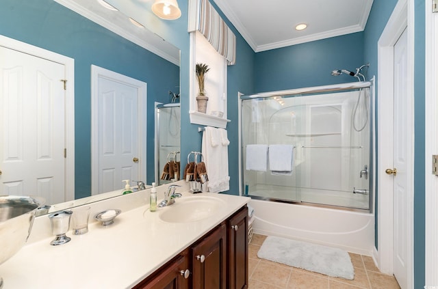 4608 Grovecrest Cir N, Myrtle Beach, SC 29582 - full bath with tile patterned floors, vanity, enclosed tub / shower combo, and crown molding