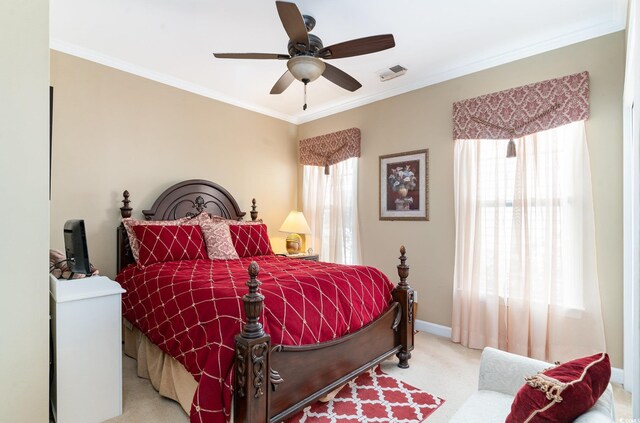 4608 Grovecrest Cir N, Myrtle Beach, SC 29582 - carpeted bedroom with ornamental molding, baseboards, and a ceiling fan