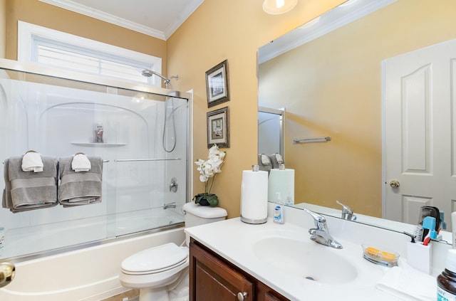 4608 Grovecrest Cir N, Myrtle Beach, SC 29582 - bathroom featuring toilet, vanity, ornamental molding, and enclosed tub / shower combo